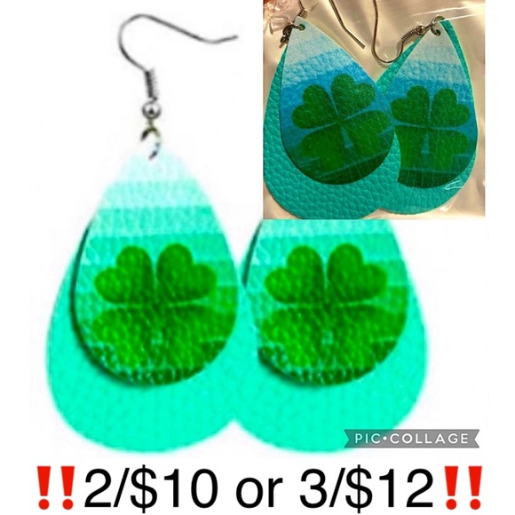 St. Patrick’s Day Faux Leather Layered Shamrock Earrings - Picture 1 of 9